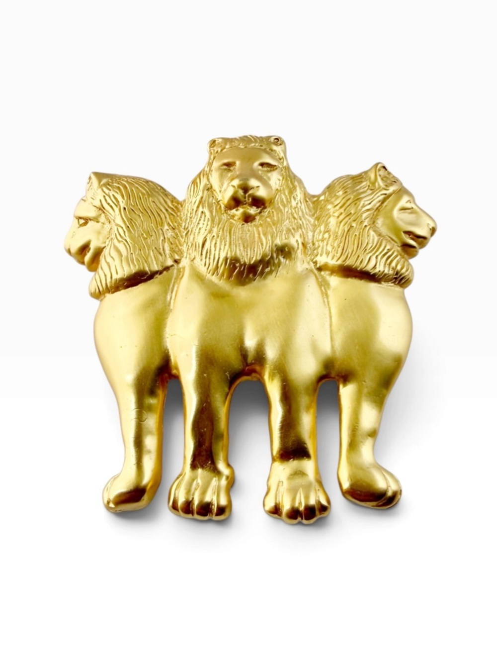 Vintage Anne Klein Golden Ashoka Stambh Indian Emblem Asiatic Lions Brooch